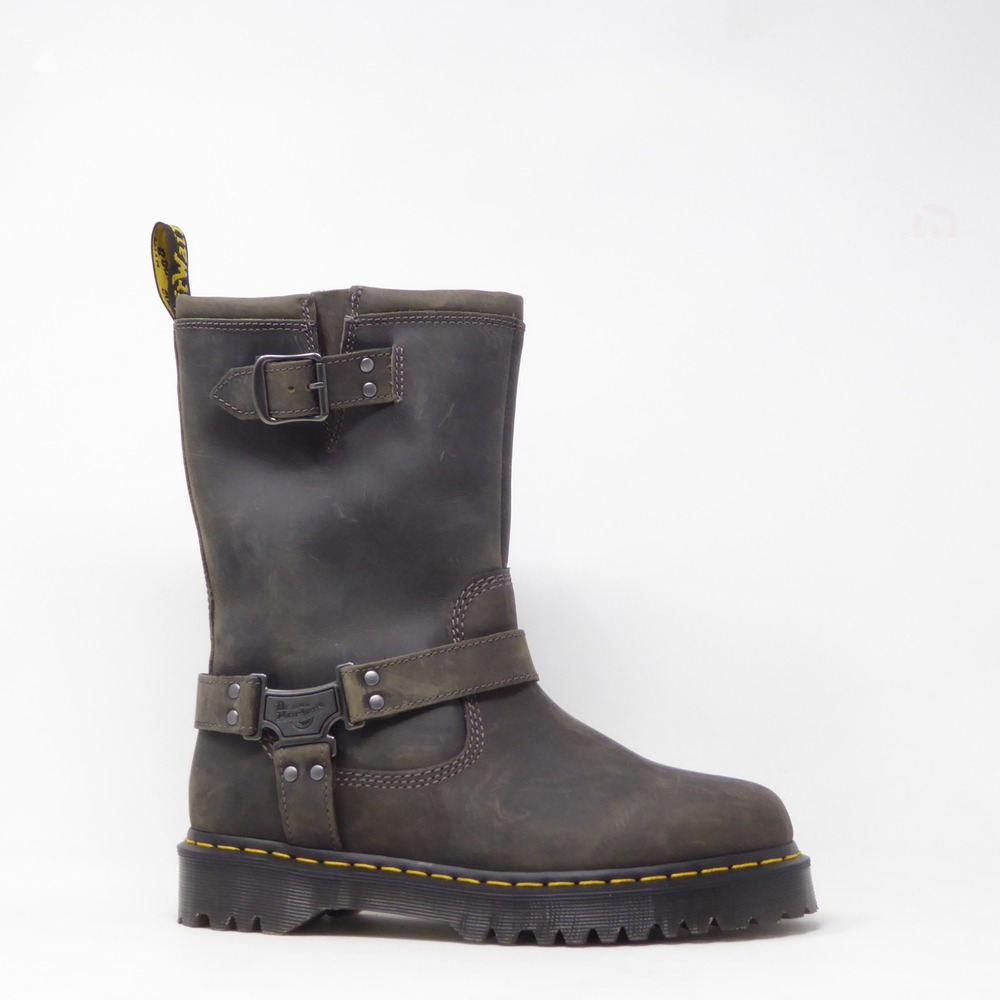 NEW Dr. Martens Women Anistone Hi Boots Dark Brown Leather Biker Harness Size 10